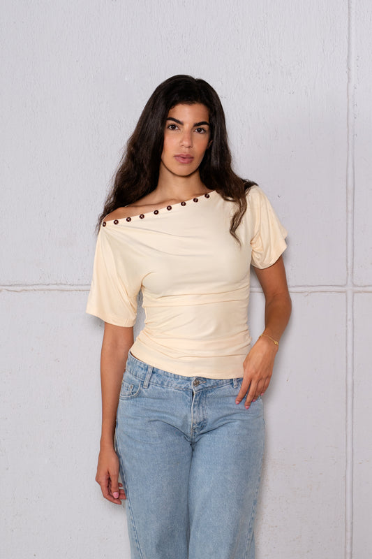 Studded One-Shoulder Top - Butter Yellow