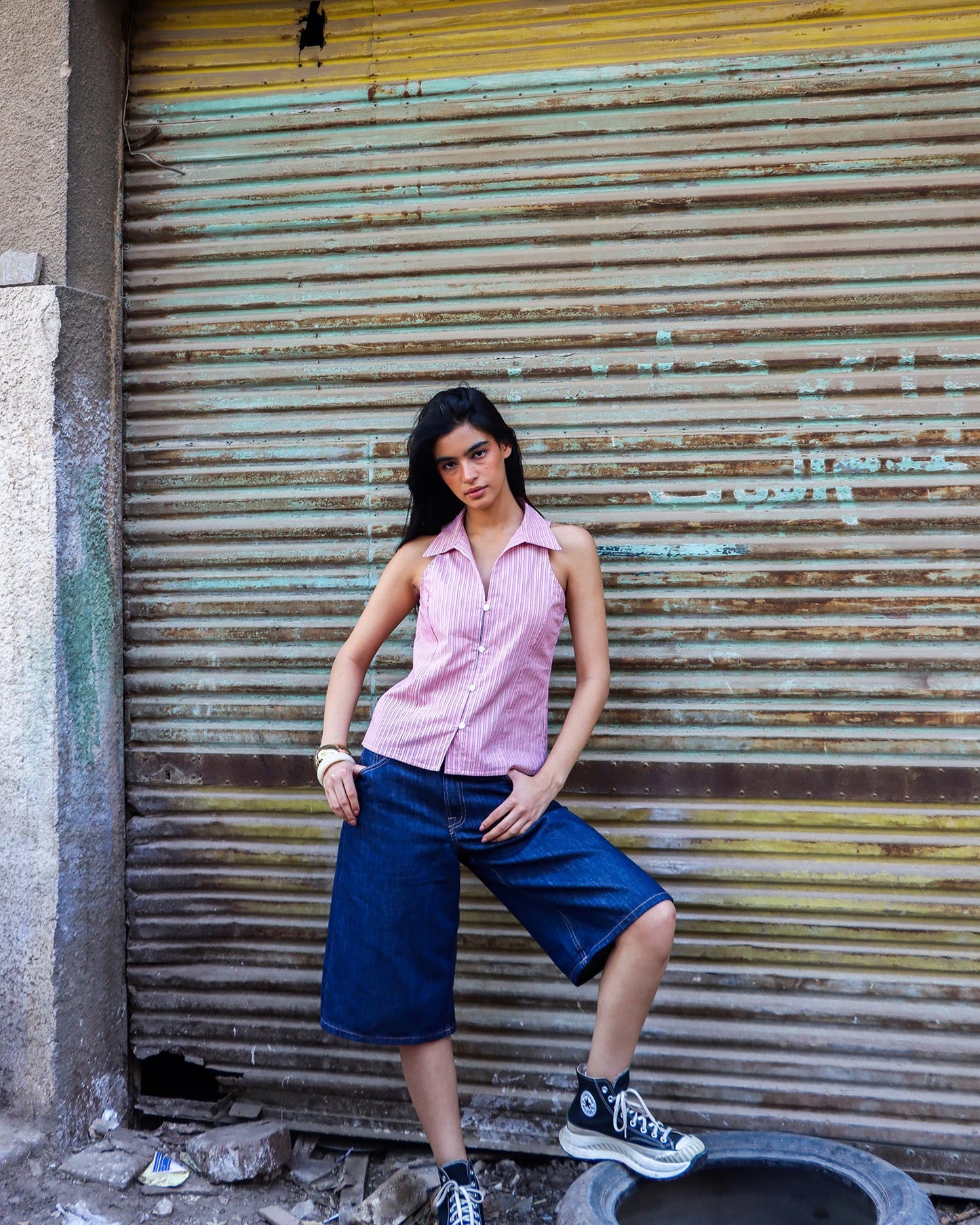 Sleeveless Striped Shirt - Pink