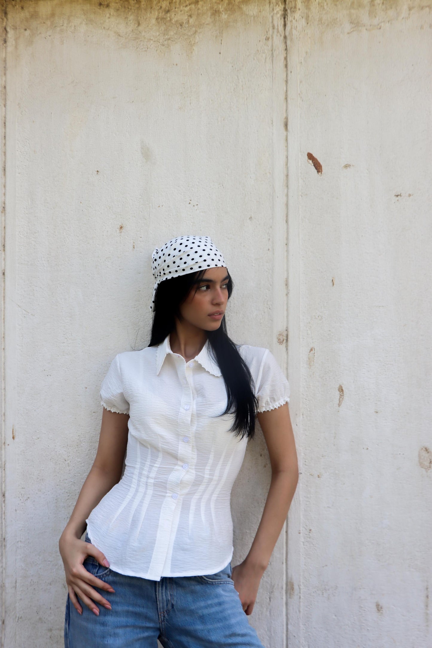 Polka Dot Headscarf - White