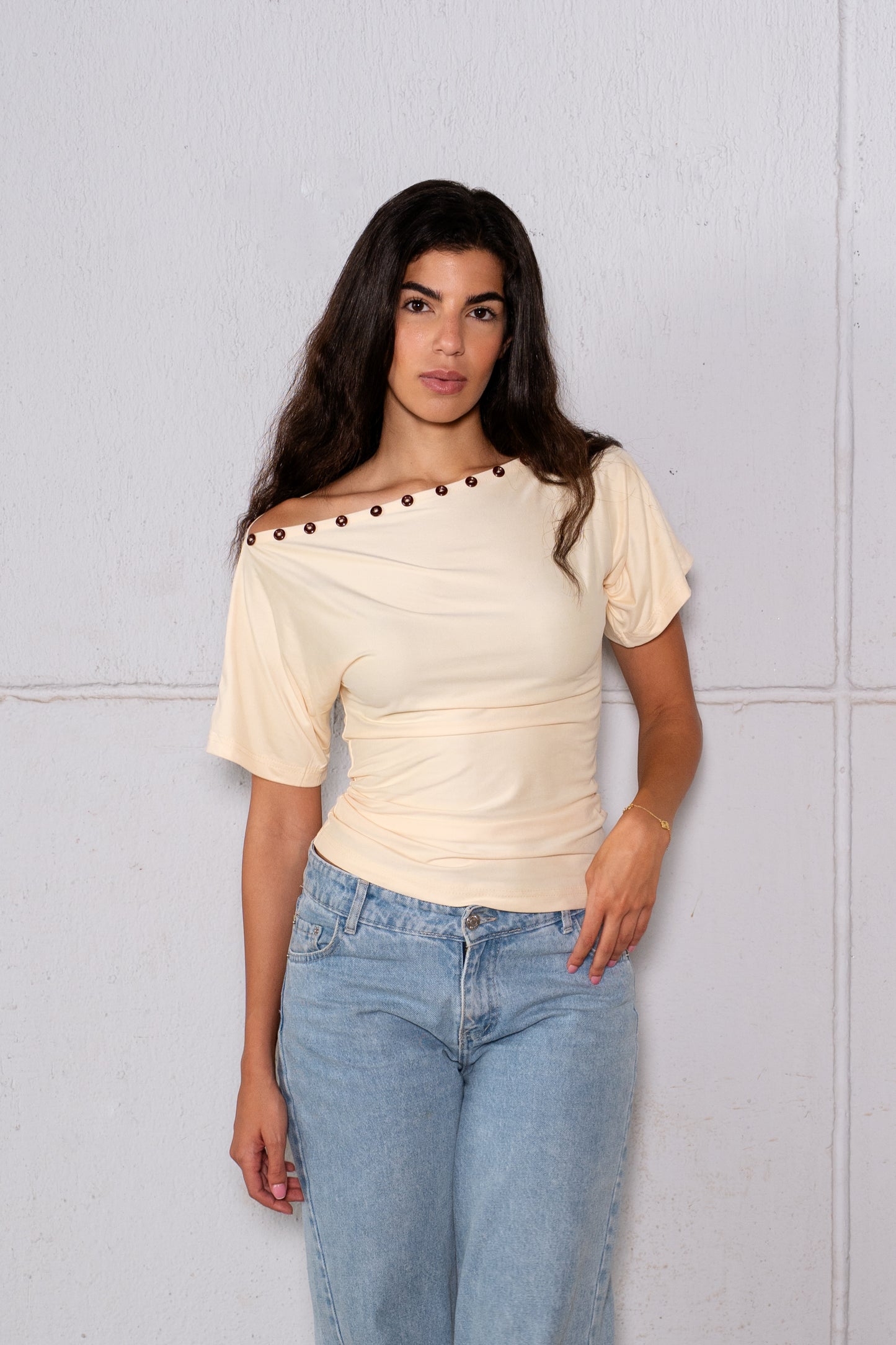 Studded One-Shoulder Top - Butter Yellow