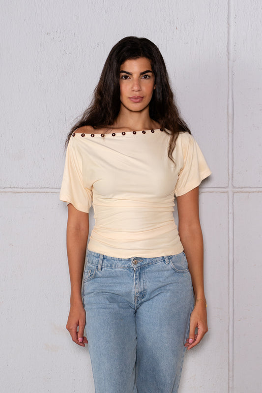 Studded One-Shoulder Top - Butter Yellow