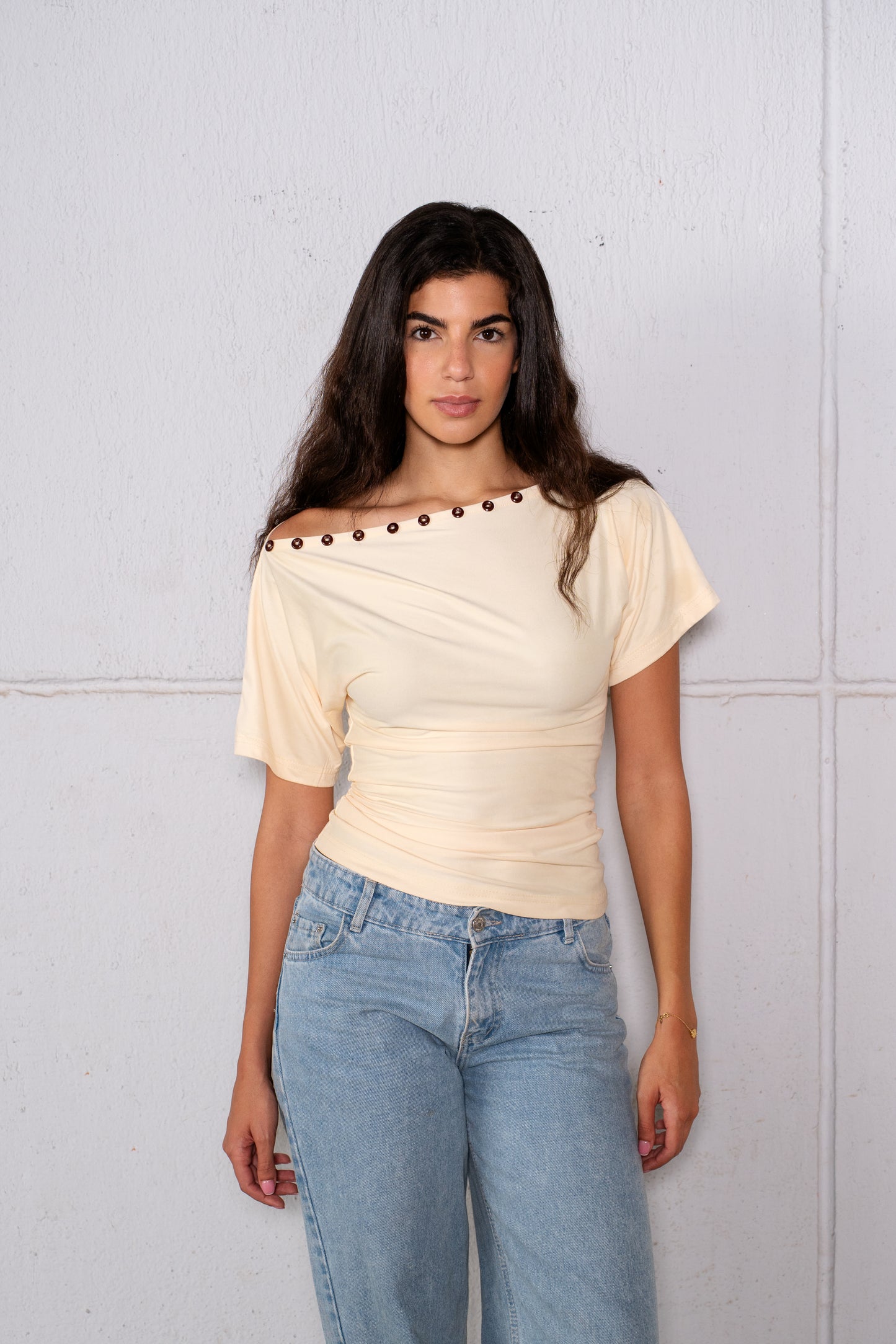 Studded One-Shoulder Top - Butter Yellow