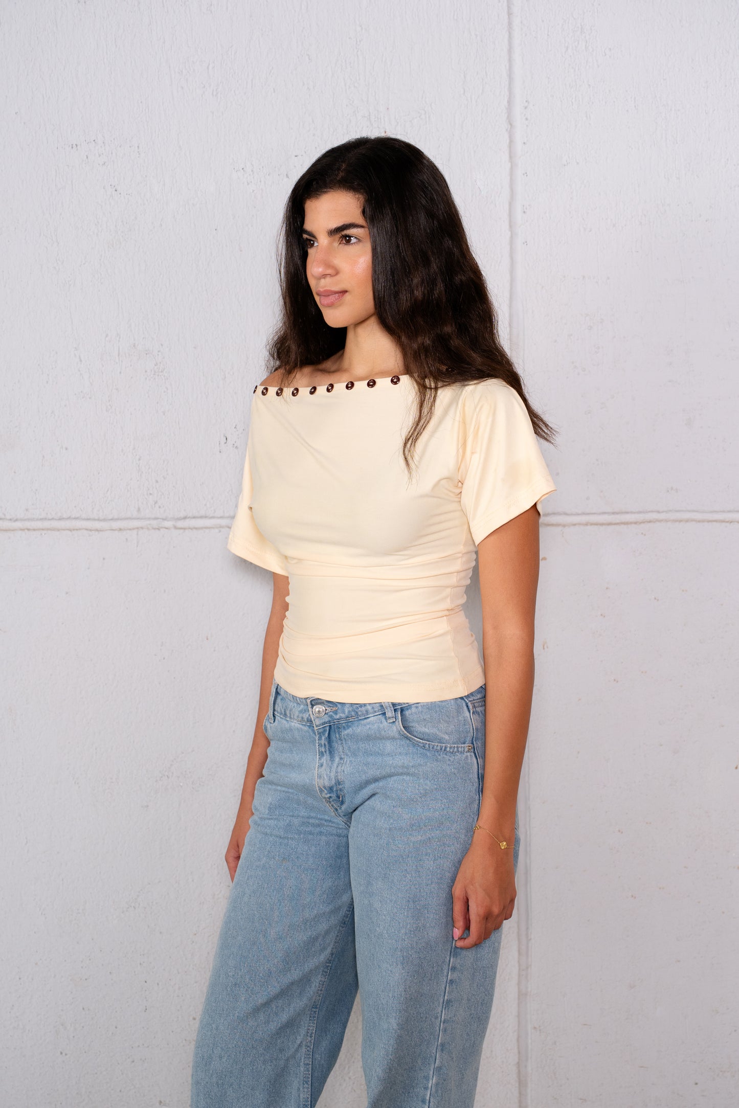 Studded One-Shoulder Top - Butter Yellow