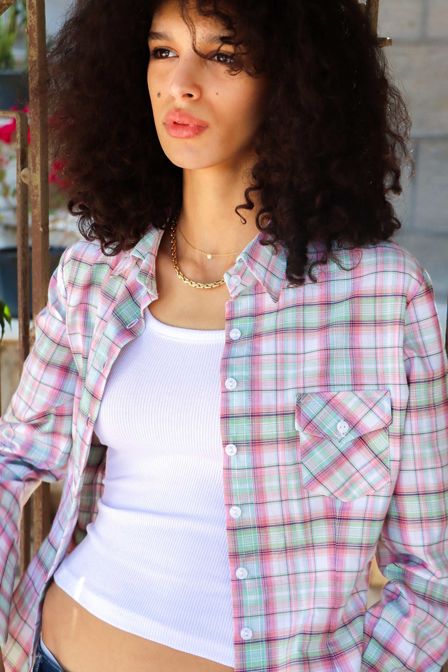 Y2K Plaid Shirt - Pink