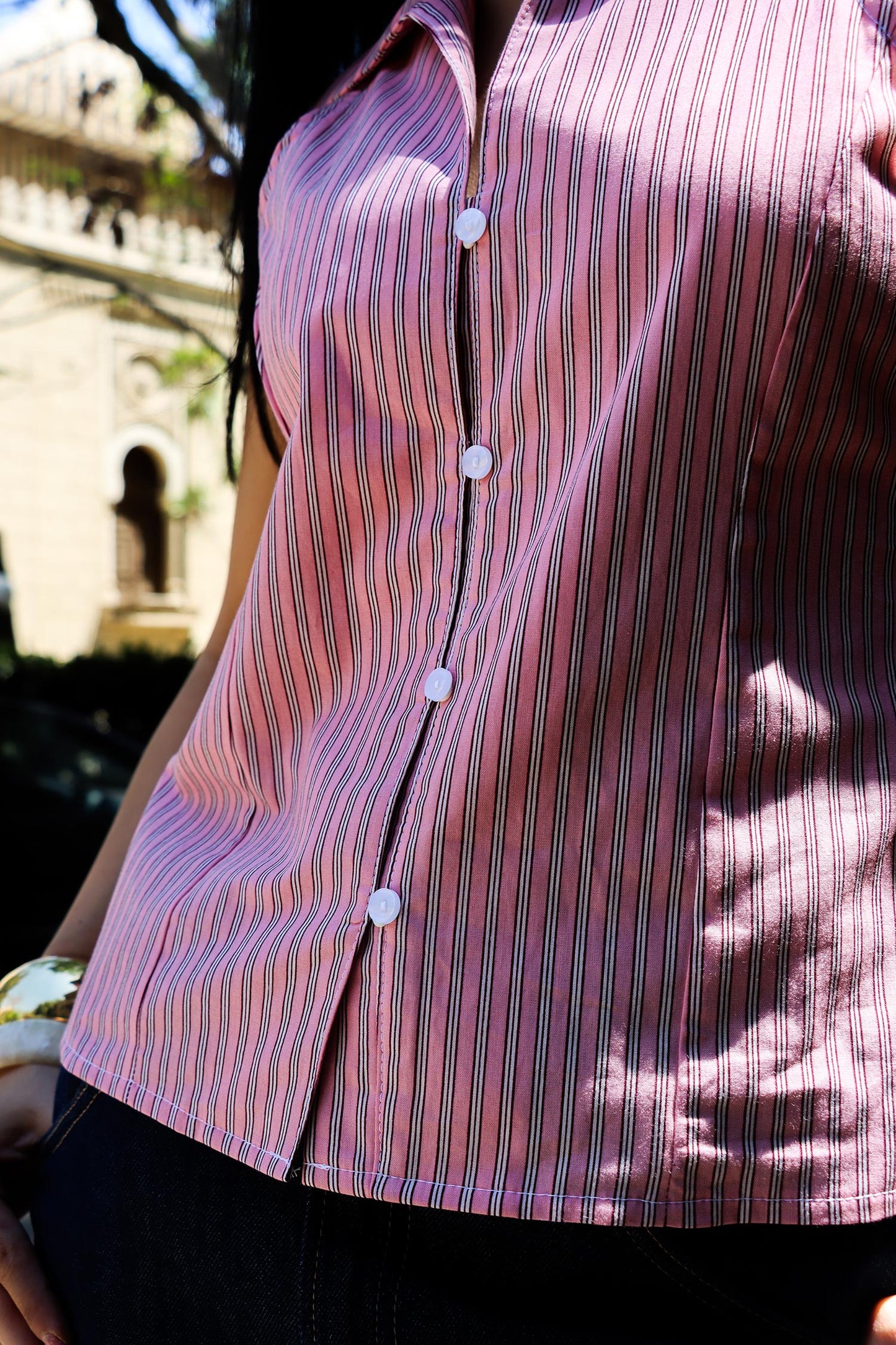 Sleeveless Striped Shirt - Pink