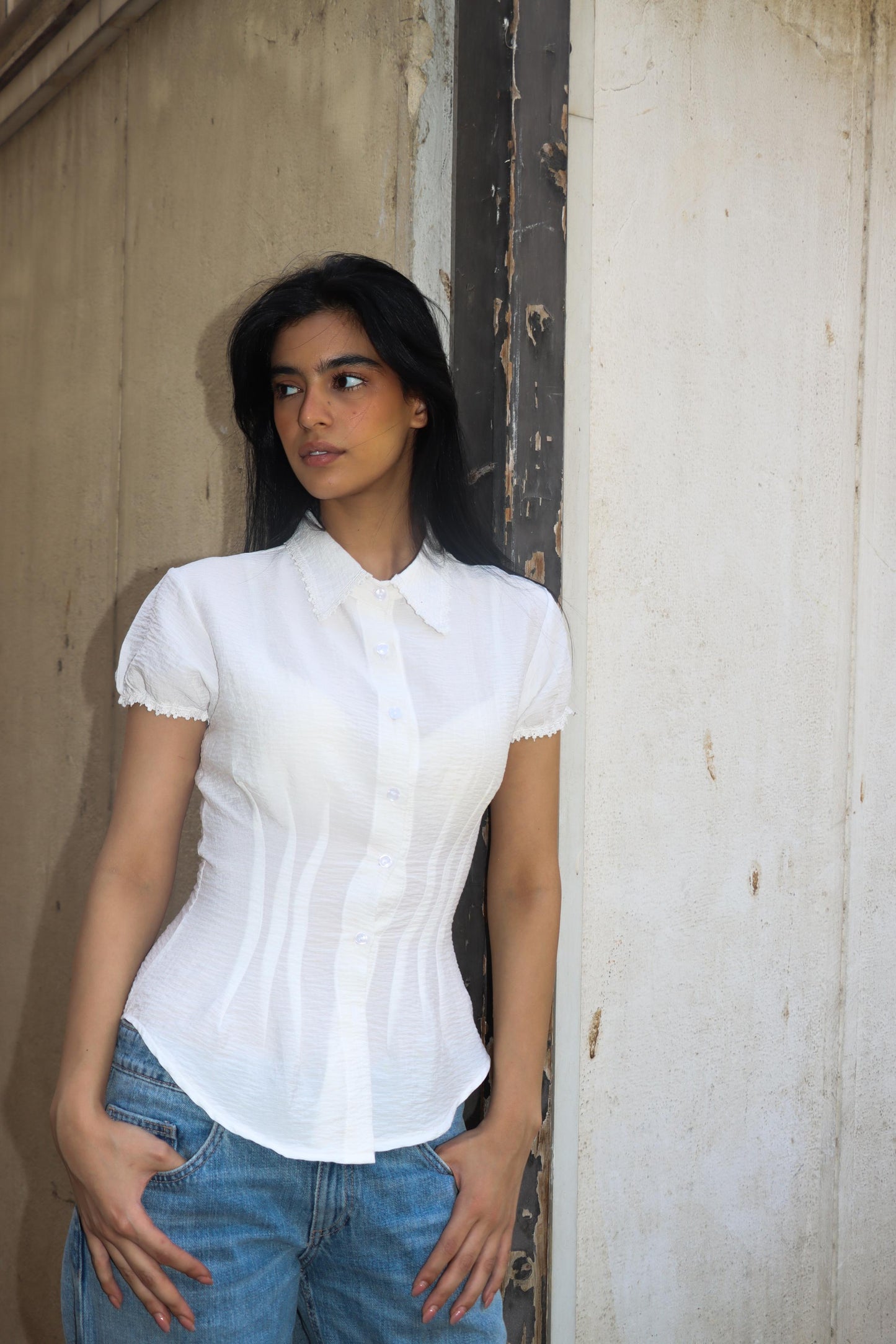 Balloon Sleeve Shirt - White