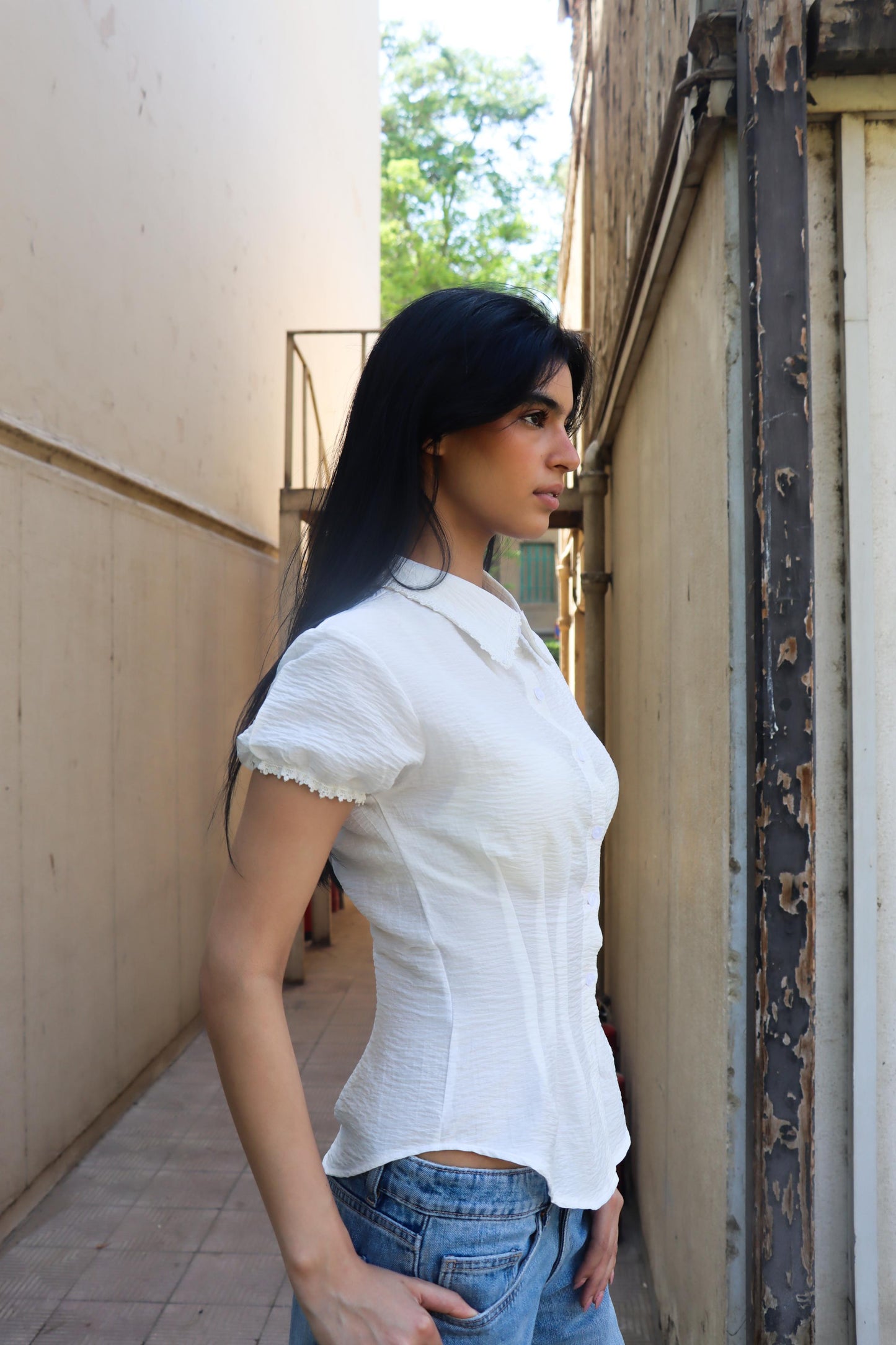 Balloon Sleeve Shirt - White