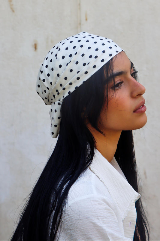 Polka Dot Headscarf - White