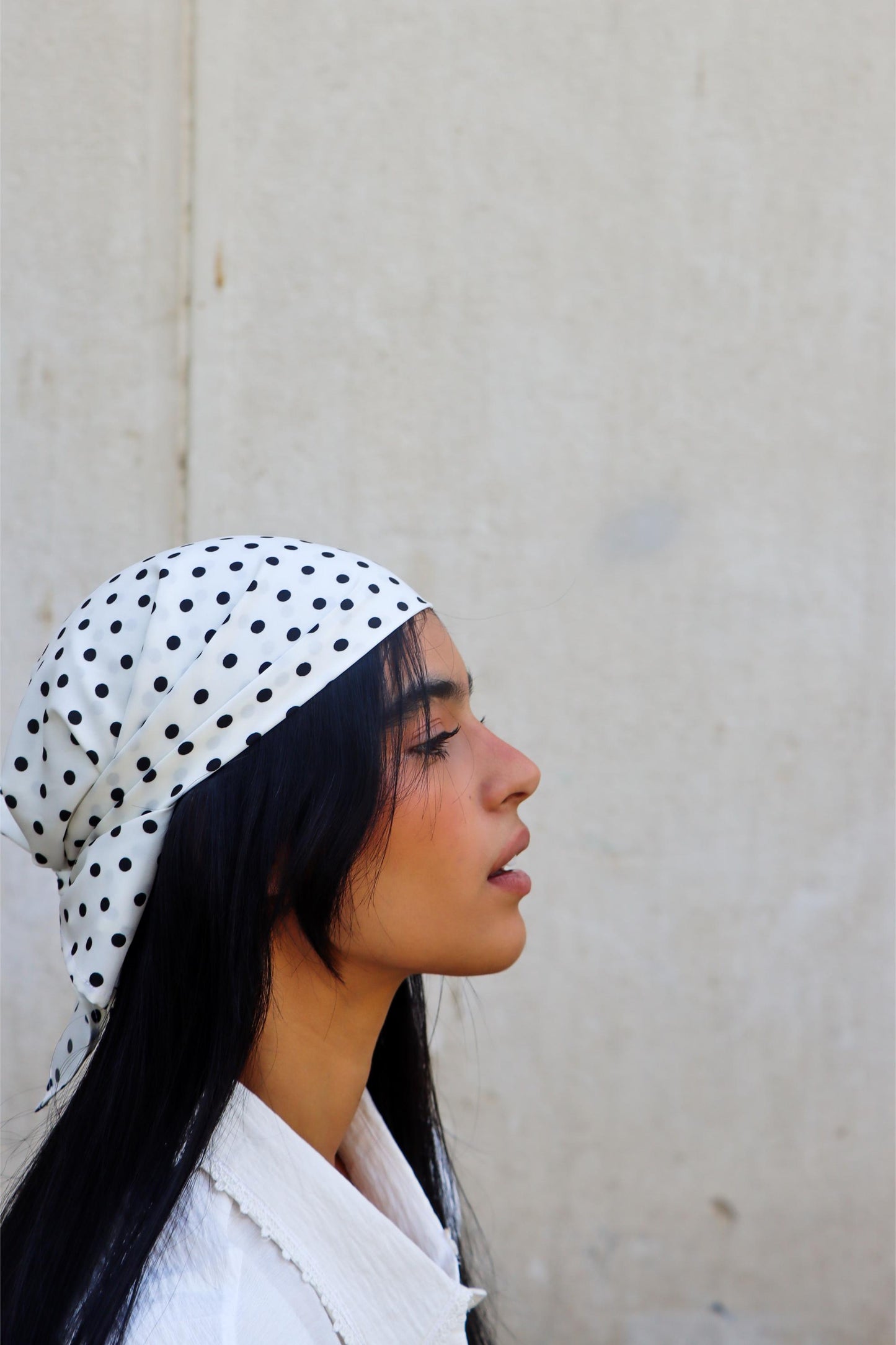 Polka Dot Headscarf - White