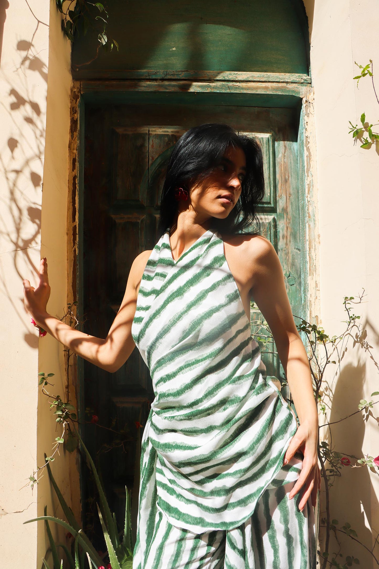Summer Stripe Draped Set - Green
