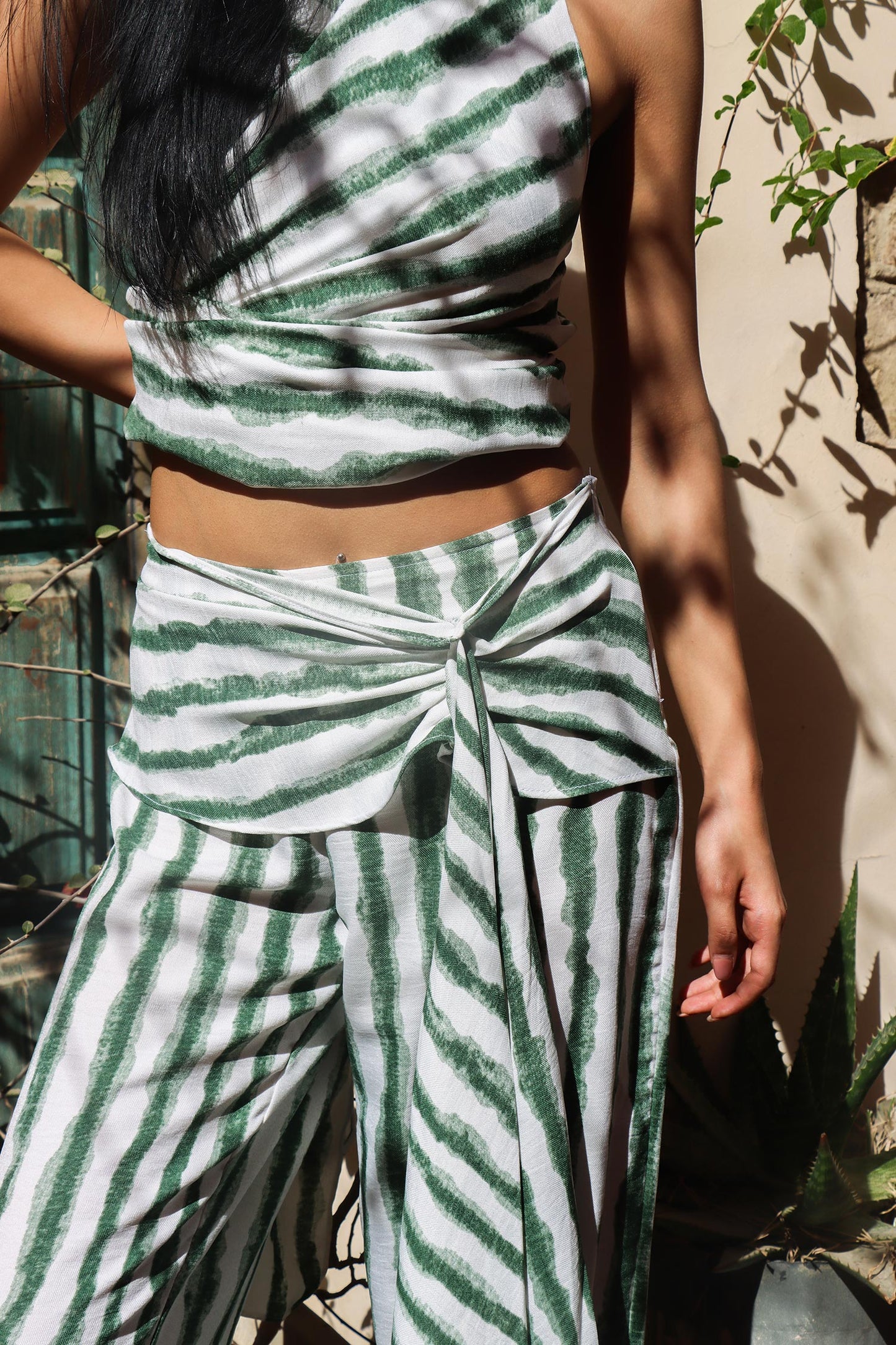 Summer Stripe Draped Set - Green